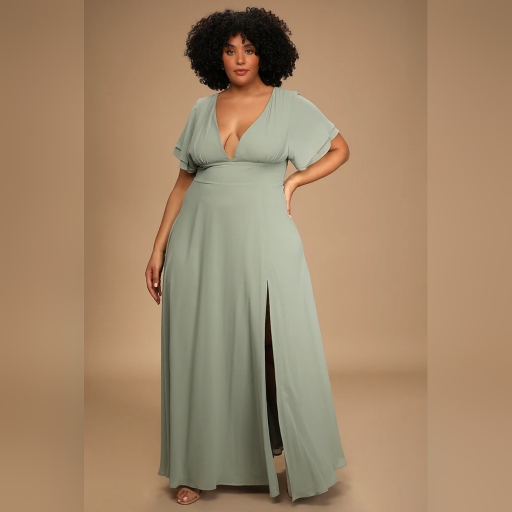 NWOT Lulu's Sage Flutter Sleeve Maxi Dress Size 2X=20/22